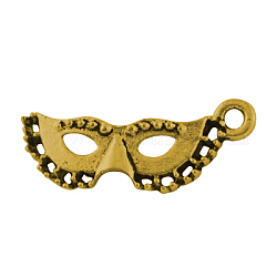 Carnival Decorations Tibetan Style Alloy Masquerade Mask Pendants, Mardi Gras Charms, Cadmium Free & Nickel Free & Lead Free, Antique Golden, 21x8x3mm, Hole: 2mm