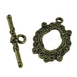 Alloy Toggle Clasps, Cadmium Free & Nickel Free & Lead Free, Antique Bronze Color, Oval: 24x17mm, Hole: 2mm, Bar: 26x7mm, Hole: 2.5mm