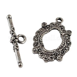 Alloy Toggle Clasps, Cadmium Free & Lead Free, Platinum Color, Oval: 24x17mm, Hole: 2mm, Bar: 26x7mm, Hole: 2.5mm