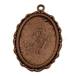 Metal Alloy Pendant Cabochon Settings, Cadmium Free & Lead Free, DIY Findings for Jewelry Making, Oval, Red Copper, 36x25x2mm, Hole: 2mm