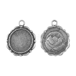 Alloy Pendant Cabochon Settings, Cadmium Free & Lead Free, Flat Round, Antique Silver, 23x18x2mm, Hole: 3mm, Tray: 14mm