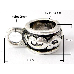 Alloy Hangers, Bail Beads, Nickel Free and Lead Free, Rondelle, Antique Silver, 18x7mm, hole: 3mm