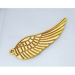 Metal Alloy Pendants, Lead Free & Cadmium Free & Nickel Free, Wing, Golden Color, Size: about 48mm long, 16mm wide, 1.5mm thick, hole: 1.5mm