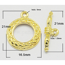 Messing Knebelverschlüsse, golden, Ring: 16.5x21 mm, Bohrung: 1 mm, Bar: 21 mm, Loch: 1.5 mm.