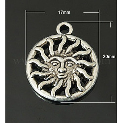 Alloy Pendants, Cadmium Free & Lead Free, Sun, Antique Silver, 20x17x2.5mm, Hole: 2mm