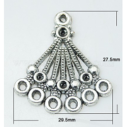 Base para conector de aleación de diamante de imitación, Sin cadmio y níque y plomo, ventilador, plata antigua, 27.5x24.5x1.5mm, agujero: 1.5 mm