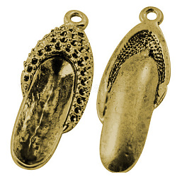Сплавочные сеттинги для кулона (стразы), тибетский стиль, без свинца и без кадмия, обуви, античное золото , 38x15x6 мм, отверстие : 2 мм