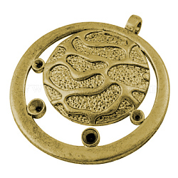 Supports alliage pendentif cabochon d'émail de style tibétain, ronde, sans cadmium et sans plomb, Or antique, 45.5x42x2mm, Trou: 3.5mm