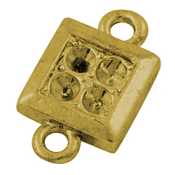 合金ラインストーンセッティングコネクター  ラインストーンジュエリーDIY用アクセサリーパーツ  鉛フリー及びカドミウムフリー  正方形  アンティーク黄金  長さ10mm  10 mm幅  厚さ2.5mm  穴：1.5mm