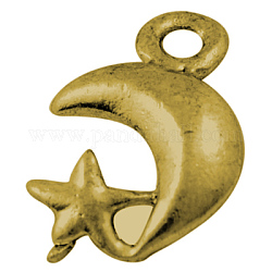 Alloy Finding Pendants, Lead Free and Cadmium Free, Moon, Antique Golden, 16x12x2.5mm, Hole: 1.5mm