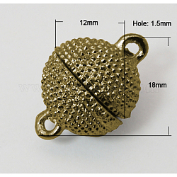 Alloy Magentic Clasps, Round, Antique Bronze, 18x12mm, Hole: 1.5mm