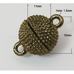 Alloy Magentic Clasps, Oval, Antique Bronze, 15x11mm, Hole: 1.5mm