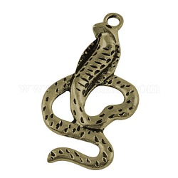 Zinc Alloy Pendants, Lead Free, Snake, Antique Bronze Color, Size: about 34mm long, 19mm wide, 3mm thick, hole: 2mm
