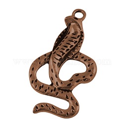 Zinc Alloy Pendants, Lead Free, Snake, Red Copper Color, Size: about 34mm long, 19mm wide, 3mm thick, hole: 2mm