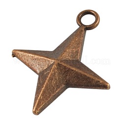 Zinc Alloy Pendants, Cadmium Free & Nickel Free & Lead Free, Star, Red Copper Color, 30x25x6mm, Hole: 3mm