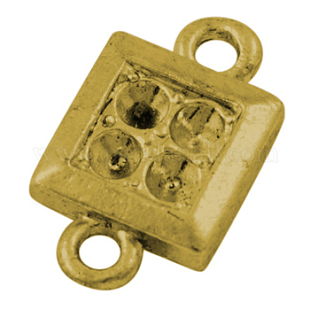 合金ラインストーンセッティングコネクター  ラインストーンジュエリーDIY用アクセサリーパーツ  鉛フリー及びカドミウムフリー  正方形  アンティーク黄金  長さ10mm  10 mm幅  厚さ2.5mm  穴：1.5mm PALLOY-EDD013Y-AG-1