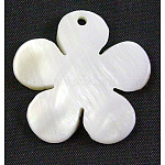 Pendientes de concha, flor, blanco, aproximamente 30 mm de diámetro, agujero: 1 mm