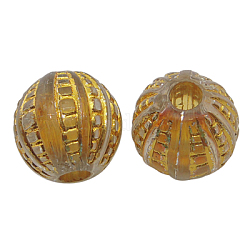 Acrylic Beads, Metal Enlaced, Round, Golden, about 12mm in diameter, hole: 3.5mm, about 600pcs/500g