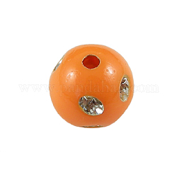 Opaque Acrylic Beads, Metal Enlaced, Round, Orange, 8mm, Hole: 2mm, about 2300pcs/500g