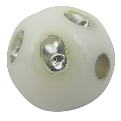 Perles acryliques opaques, métal enlacée, ronde, blanc, 8mm, Trou: 2mm, environ 2300 pcs/500 g