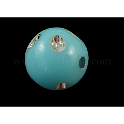 Opaque Acrylic Beads, Metal Enlaced, Round, Sky Blue, 10mm, Hole: 2mm, about 1000pcs/500g