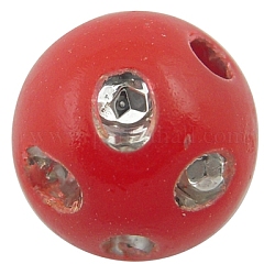 Opaque Acrylic Beads, Metal Enlaced, Round, Red, 10mm, Hole: 2mm, about 1000pcs/500g
