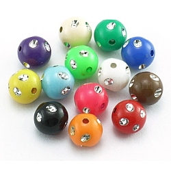 Opaque Acrylic Beads, Metal Enlaced, Round, Mixed Color, 12mm, Hole: 2mm, about 600pcs/500g