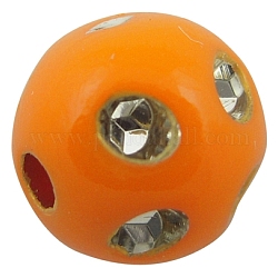 Opaque Acrylic Beads, Metal Enlaced, Round, Orange, 6mm, Hole: 2mm, about 5200pcs/500g