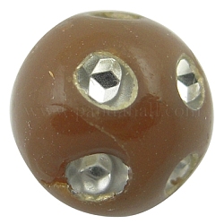 Opaque Acrylic Beads, Metal Enlaced, Round, Sienna, 6mm, Hole: 2mm, about 5200pcs/500g