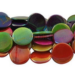 Main naturelle shell perles brins, peint à la bombe, couleur ab , couleur mixte, plat rond, environ 20 mm de diamètre, épaisseur de 4mm, Trou: 1mm, Environ 20 pcs/chapelet