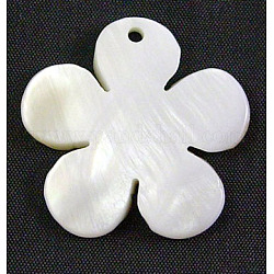 Ciondoli di guscio, fiore, bianco, circa30 mm di diametro, Foro: 1 mm