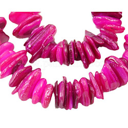 Chapelets de perles de coquillage naturel, puces, teinte, rose chaud, environ 6~15 mm, épaisseur de 1~5mm, Trou: 1mm, Environ 190 pcs/chapelet, 15 pouce