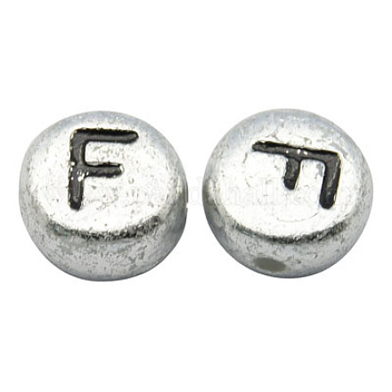 Perles de lettre à trou horizontal acrylique plaqué couleur argent PB43C9070-F-1