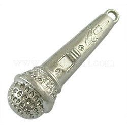Pendentifs en plastique CCB, microphone, couleur de nickel, environ 11 mm de diamètre, épaisseur de 35.5mm, Trou: 2.5mm