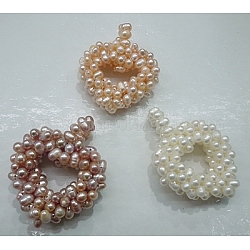 Handmade Natural Cultured Freshwater Pearl Pendants, Heart, Mixed Color, Size: about 33~40mm wide, 45~50mm long, 12~15mm thick, hole: 5~8mm