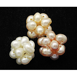 Natural Cultured Freshwater Pearl Beads Ball, Handmade Basketwork Beads, Round, Mixed Color, Size: about 12mm in diameter