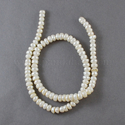 Natural Cultured Freshwater Pearl Beads Strands, Rondelle, White, 5~6mm