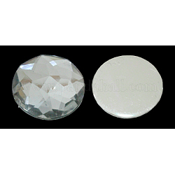 Acrylic Rhinestone Flat Back Cabochons, Faceted, Half Round, White, about 16mm in diameter, 5mm thick