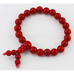 Mala Bead Bracelet, Natural Jade, Dyed, Red, about 6cm inner diameter, Beads: about 8mm in diameter