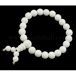 Mala Bead Bracelet, Natural Jade, Dyed, White, about 6cm inner diameter, Beads: about 8mm in diameter