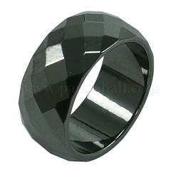 Faceted Hematite Wide Band Ring, Black,  Inner Diameter: 20mm
