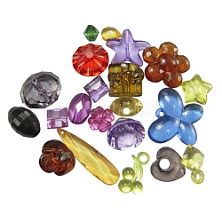 Transparent Acrylic Beads, Assorted Shape , Mixed Color, Size: about 8~46mm long, 8~31mm wide, 4~21mm thick, hole: 1~7mm