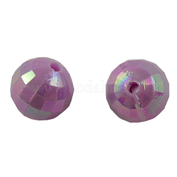 Placage de perles acryliques de poly styrène écologiques, couleur ab , ronde à facettes, violet, 8mm, Trou: 1mm, environ 2000 pcs/500 g