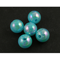 Eco-Friendly Poly Styrene Acrylic Beads, AB Color Plated, Round, Cyan, 12mm, Hole: 1.1mm, about 550pcs/500g