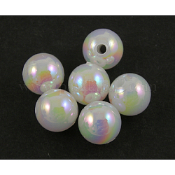 Perle acriliche poli stirene ecologiche, ab colore placcato, tondo, bianco, 12mm, Foro: 1.1 mm, circa 550pcs/500g
