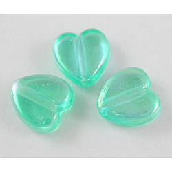 Transparent Acrylic Beads, Heart, Green, AB, Size: about 8mm wide, 3mm thick, hole: 1mm, about 2800pcs/500g