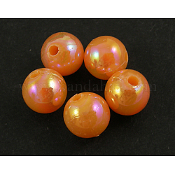 Eco-Friendly Poly Styrene Acrylic Beads, AB Color Plated, Round, Orange, 5mm, Hole: 1mm, about 7500pcs/500g