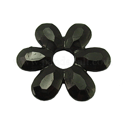 Acrylic Beads, Faceted Flower, Black, about 41mm wide, 45mm long, hole: 10mm, about 90pcs/500g