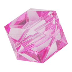 Transparent Acrylic Beads, Faceted Hexagon, Hot Pink, about 12mm long, 14mm wide, hole: 2mm, 391pcs/500g