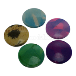 Printed Acrylic Beads, Flat Round, Mixed Color, Size: about 32mm in diameter, 6mm thick, hole: 2mm, about 256pcs/1000g